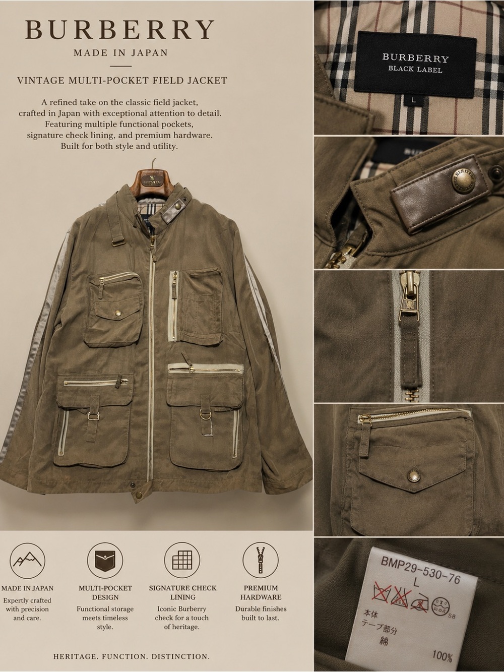 Black Label Olive Green Multi-Pocket Military Field Jacket